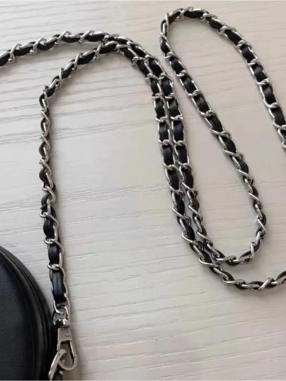 Dior Black Mini Round Cosmetic Crossbody Bag with Silver Chain